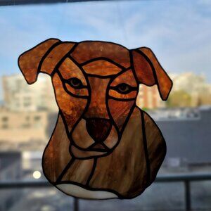Stained glass Tiffany Style terrier dog puppy head Suncatcher window decor